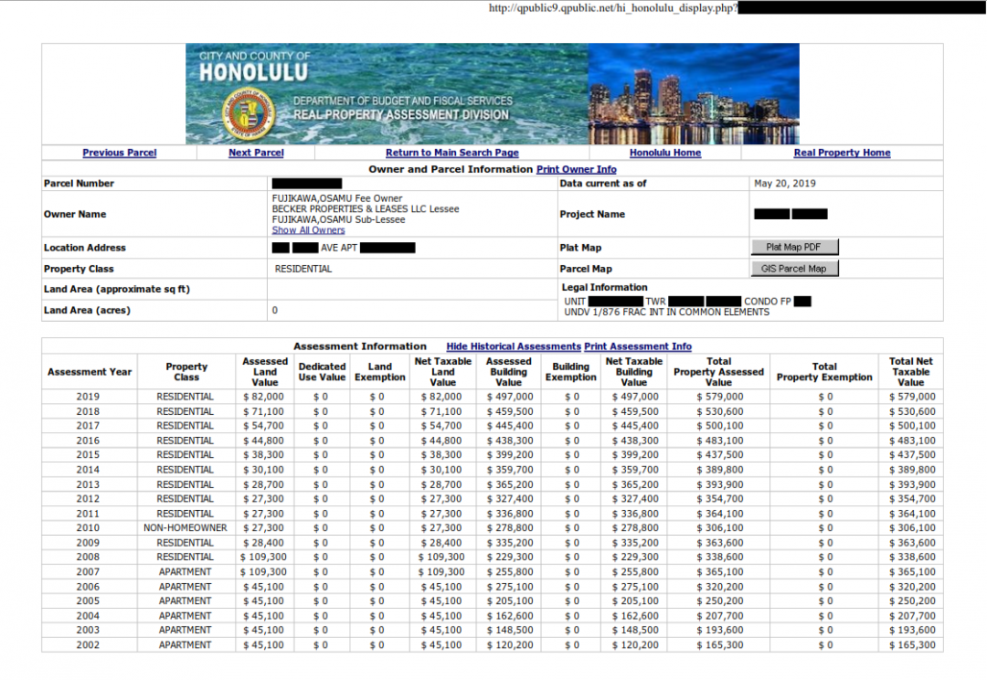 [Marital Partnership Property Name Redacted] Owner Info and Value Assessment Doyle